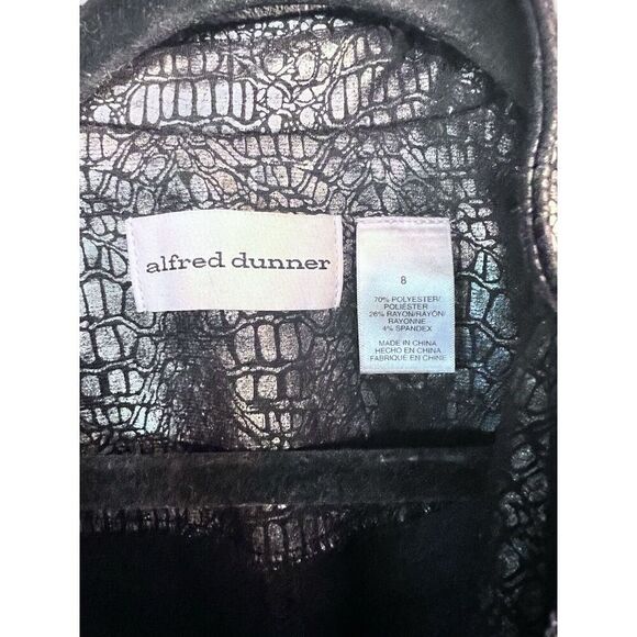 Alfred Dunner Women's Jacket sz 8 Gunmetal Gray Metallic Lizard Print Lined Zip - Picture 5 of 8